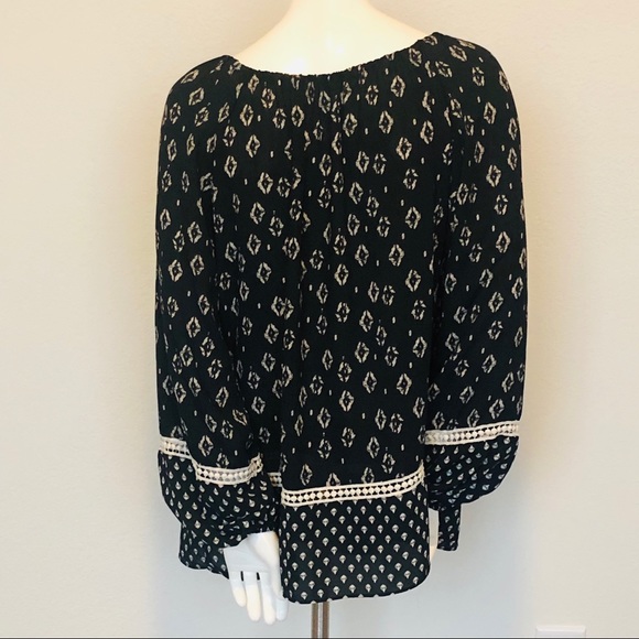 Sami & Jo Black & Cream Boho Peasant Blouse Top - Picture 4 of 8